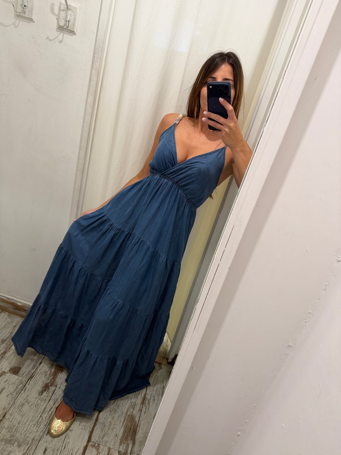 ABITO LUNGO DENIM CON PIETRE
