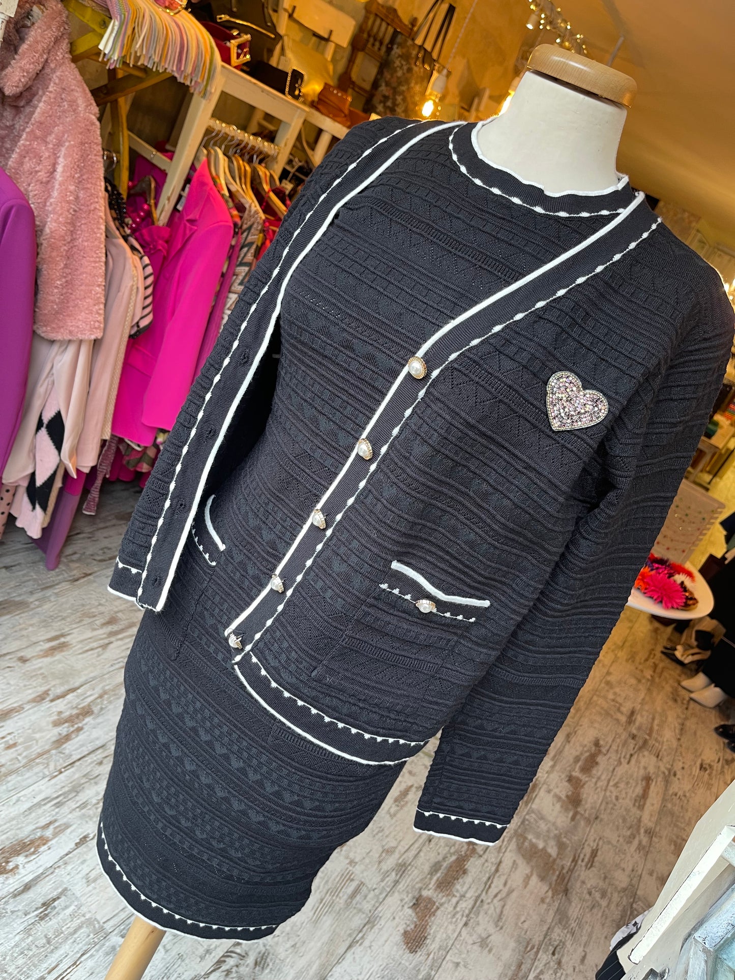 COORDINATO ABITO E CARDIGAN NERO E BIANCO