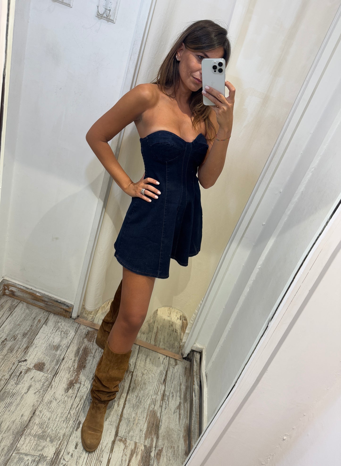 ABITO CORTO DENIM SCURO SENZA BRETELLINE