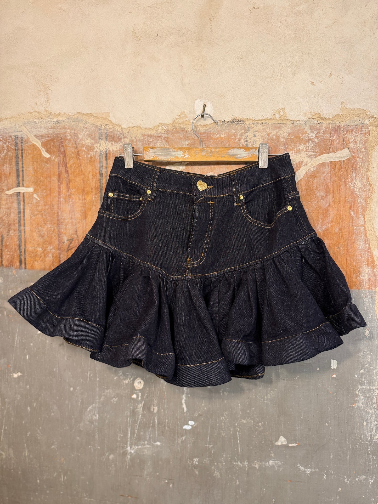 GONNA CORTA VOLANT DENIM SCURO