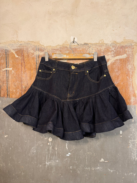 GONNA CORTA VOLANT DENIM SCURO