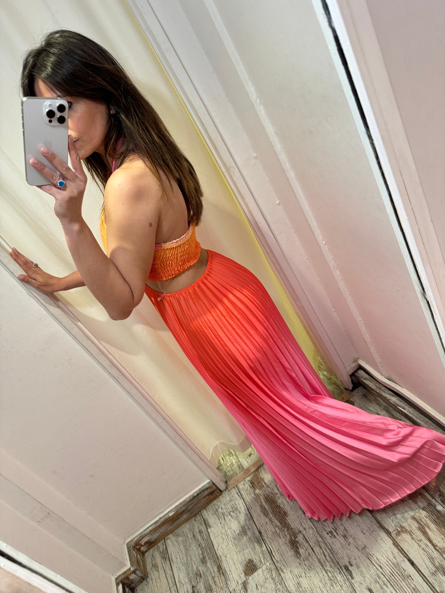 NEW COLLECTION - ABITO SFUMATO ARANCIO E FUCSIA PLISSÈ