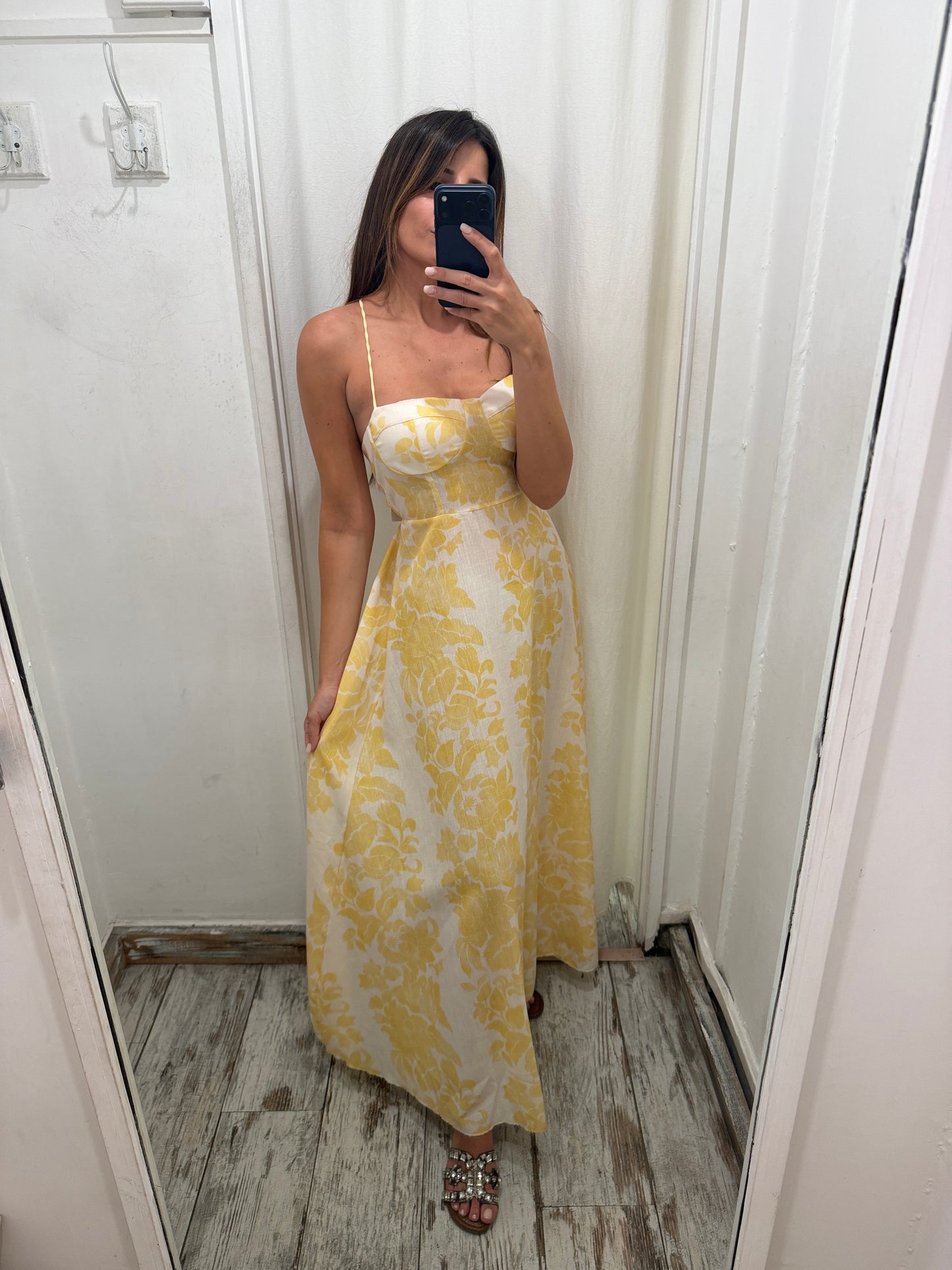 ABITO LUNGO BIANCO E GIALLO RETRO INCROCIATO