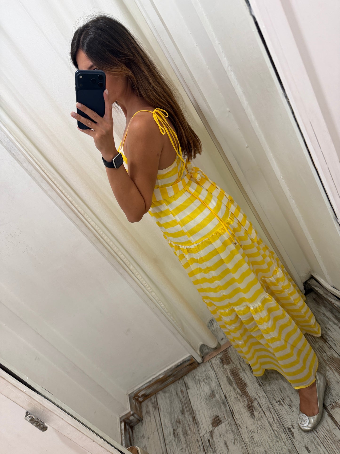 ABITO LUNGO RIGHE BIANCO E GIALLO