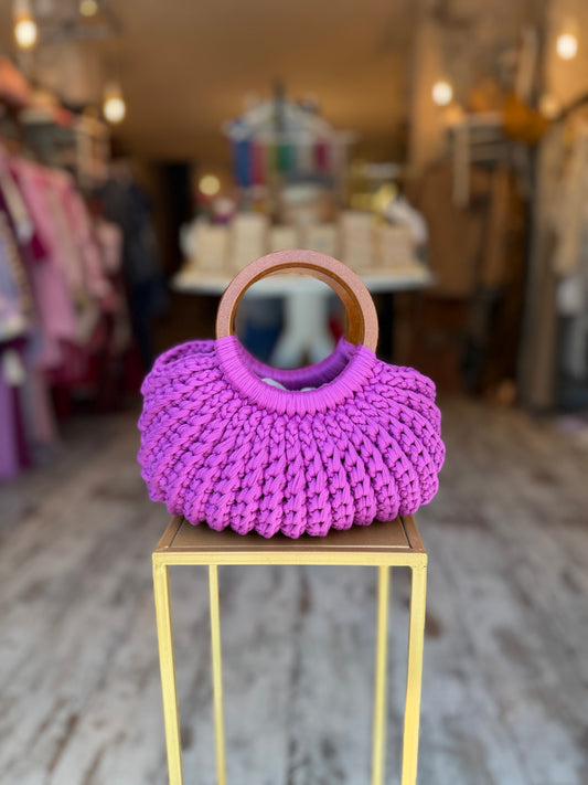 BORSA CROCHET CICLAMINO MANICI LEGNO