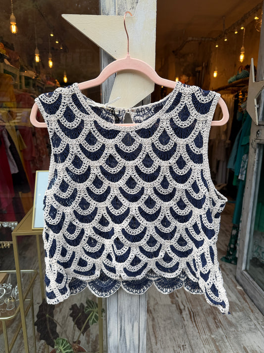 NEW COLLECTION - TOP MACRAMÈ BLU E PANNA