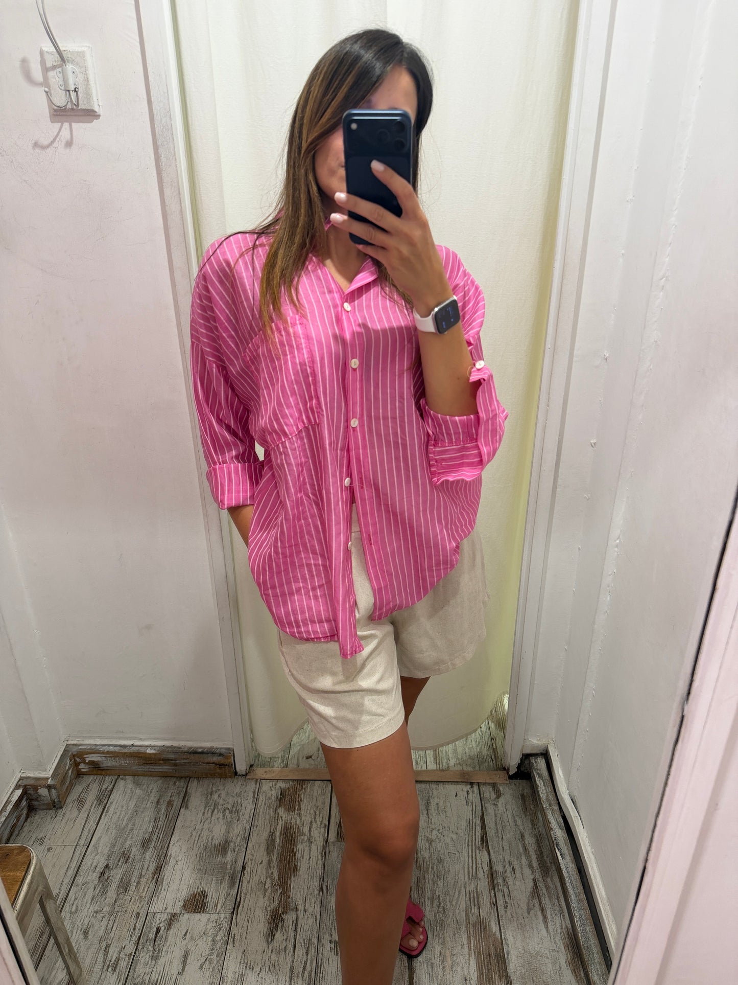 CAMICIA OVER GESSATA ROSA BARBIE