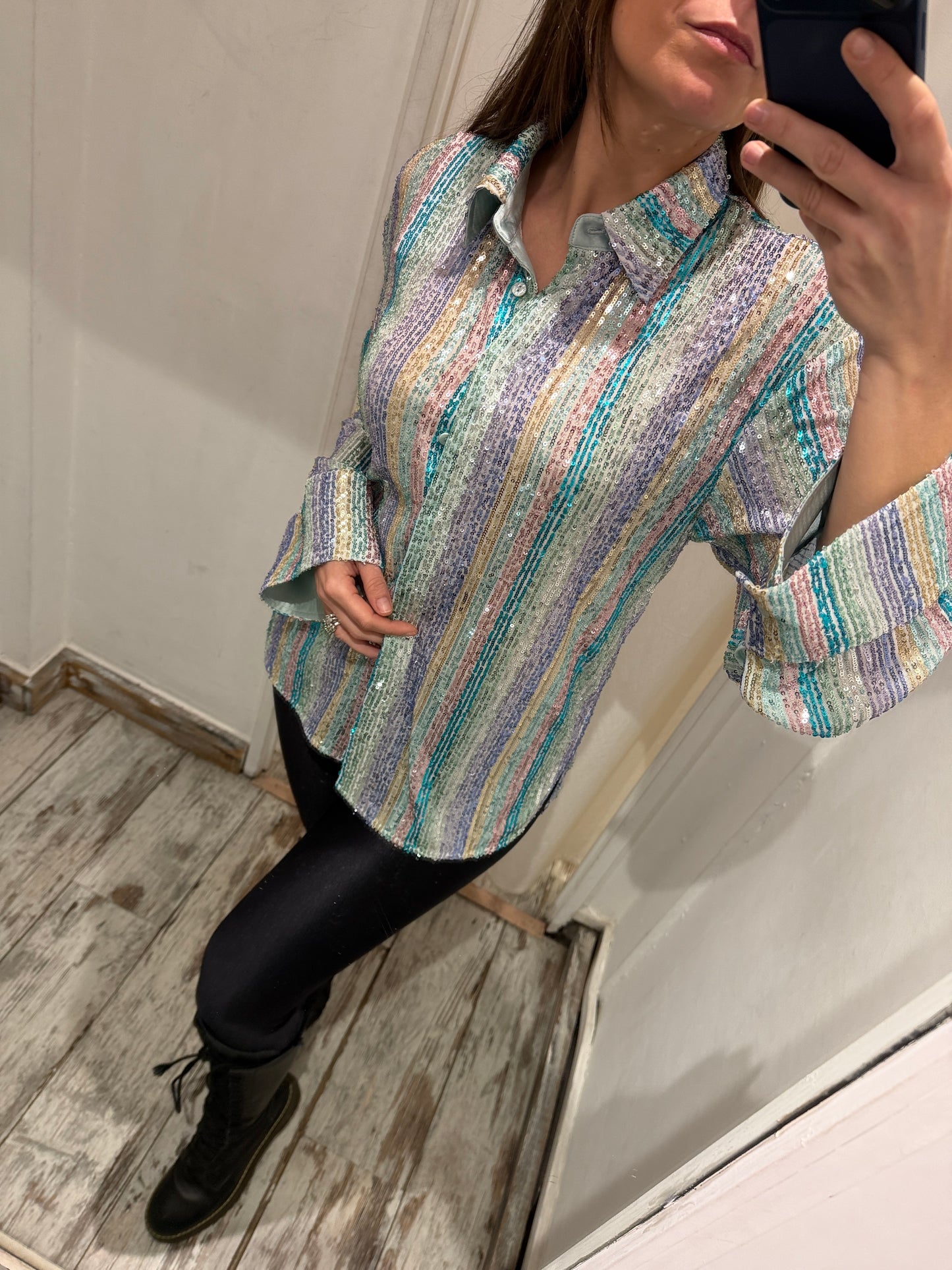 NEW COLLECTION - CAMICIA ISABELLE BLANCHE PAILLETTES MULTICOLORE