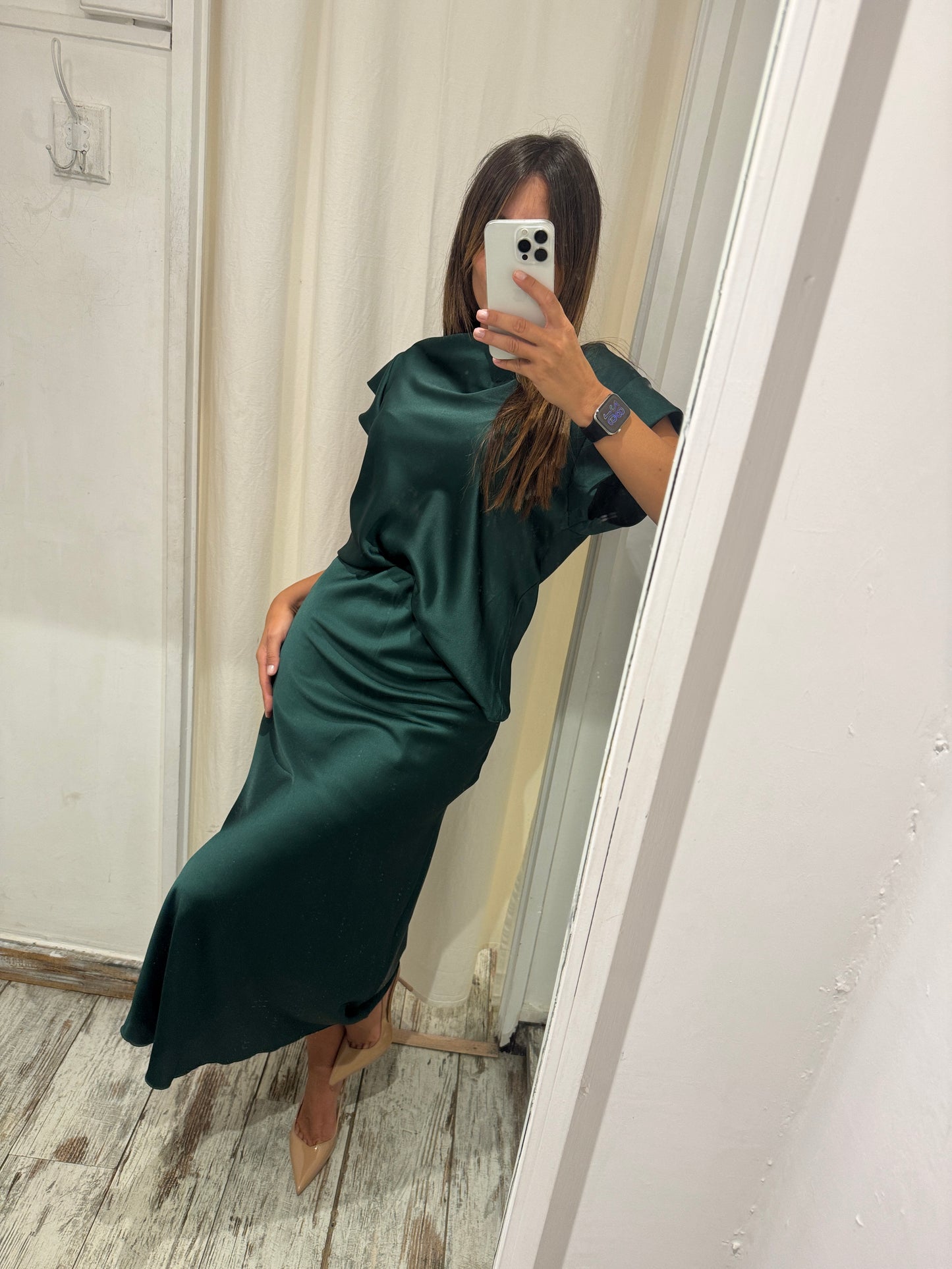 GONNA MIDÌ SATIN VERDE
