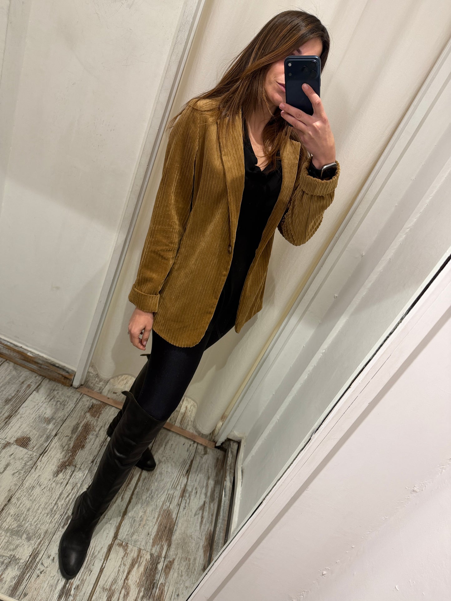 NEW COLLECTION - BLAZER PLACE ME VELLUTO MILLERIGHE CAMMELLO