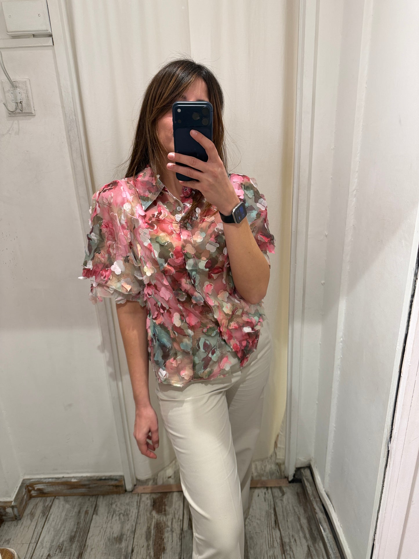 NEW COLLECTION - CAMICIA PETALI ROSA E VERDE