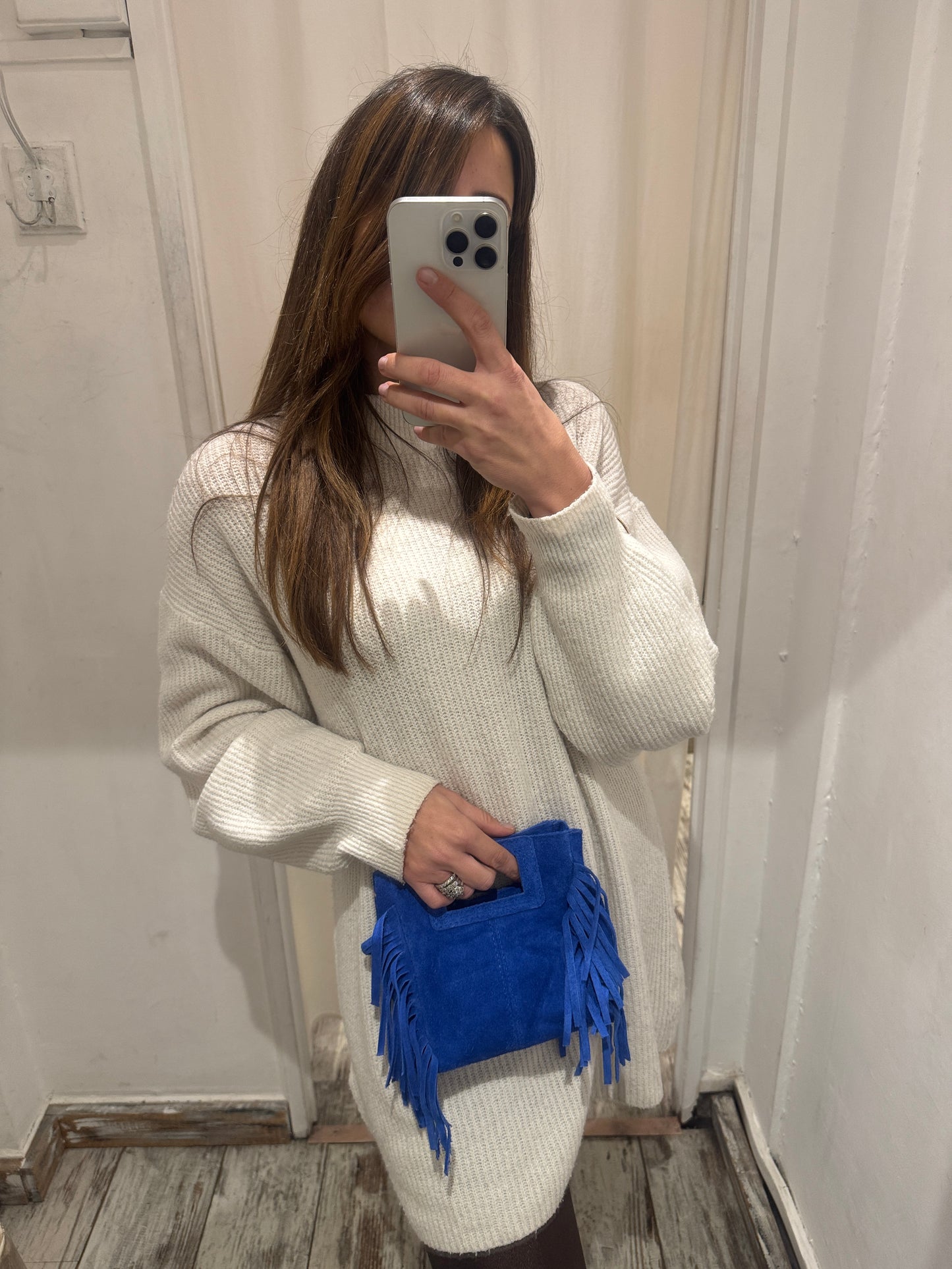 BORSA MINI SUEDE FRANGE BLU ELETTRICO