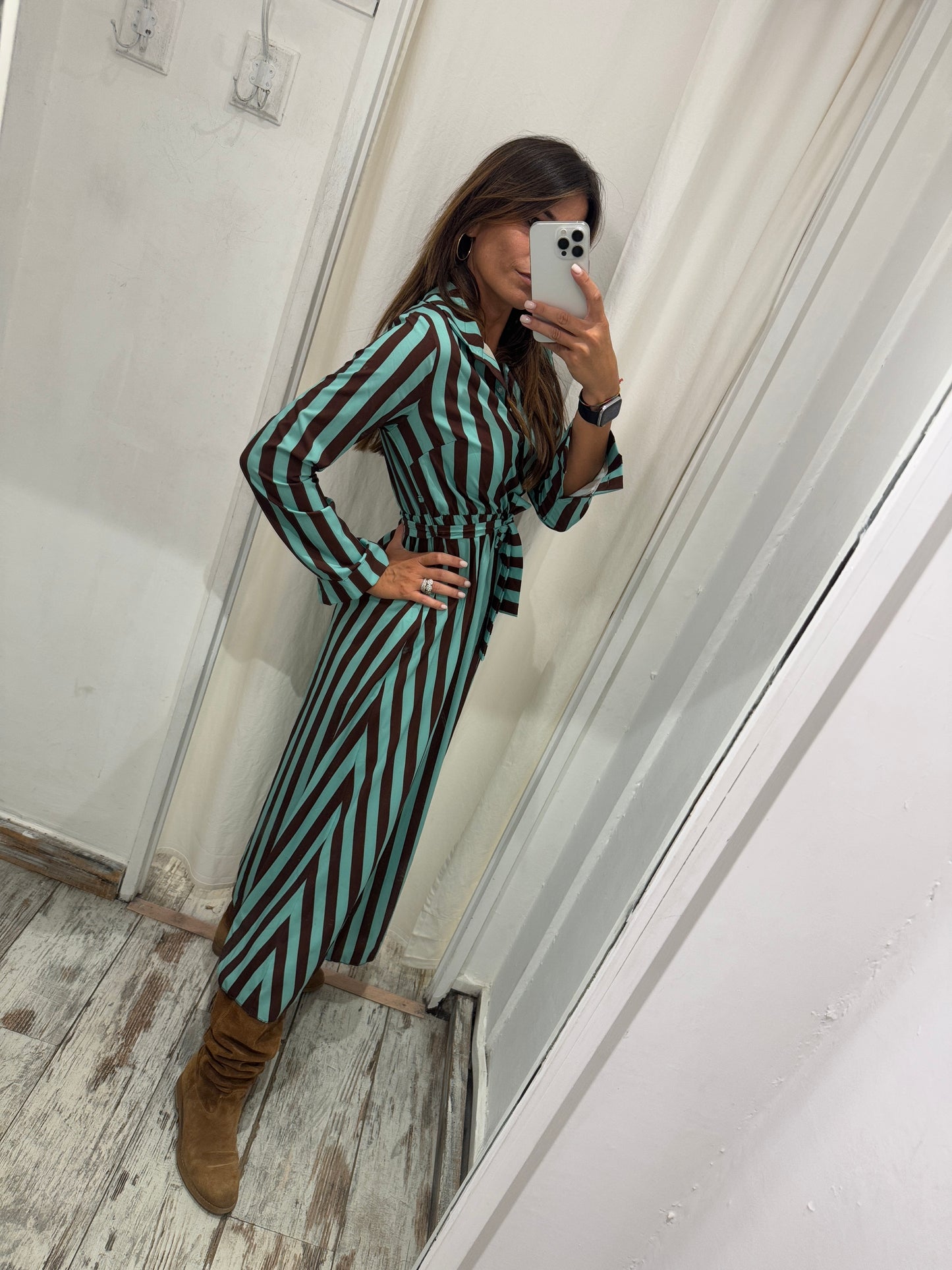 ABITO CHEMISIER RIGHE TIFFANY E MARRONE