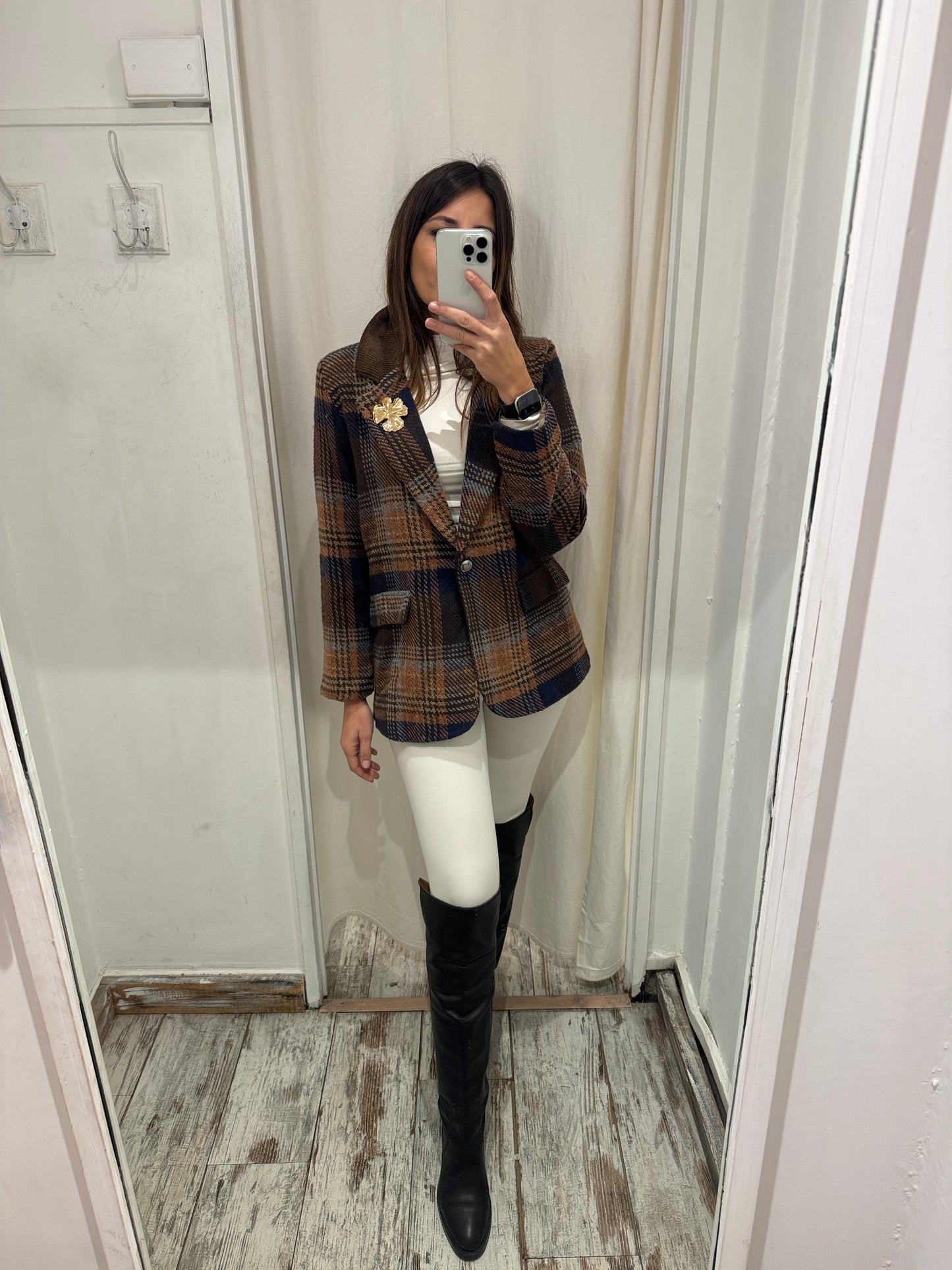 BLAZER OVER PRINCIPE DI GALLES MARRONE BLU E MATTONE