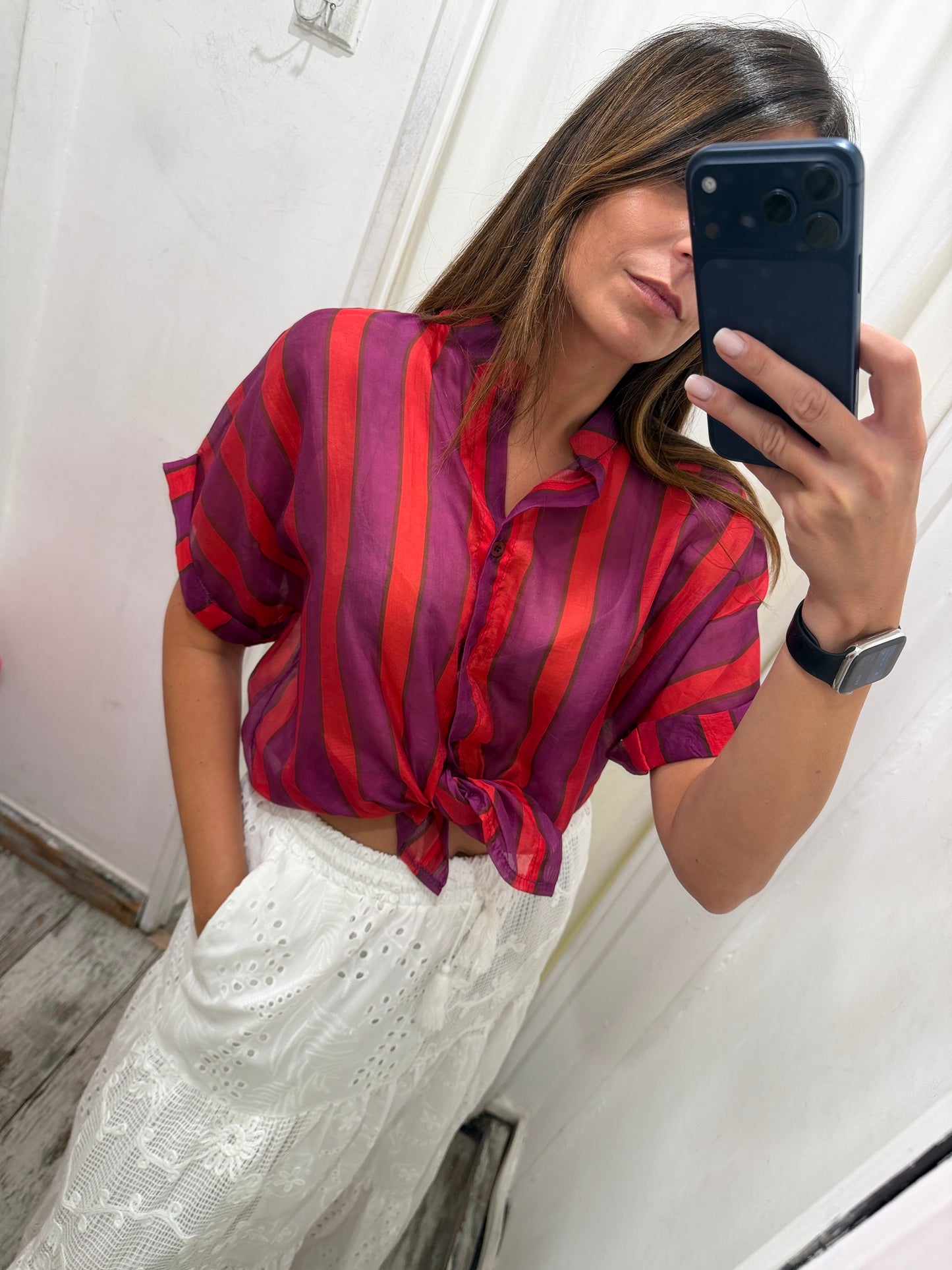 CAMICIA A RIGHE ROSSO E VIOLA