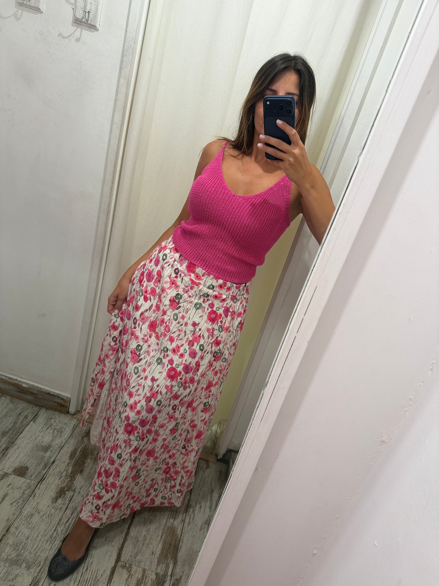 GONNA LONGUETTE BIANCA FIORI FUCSIA
