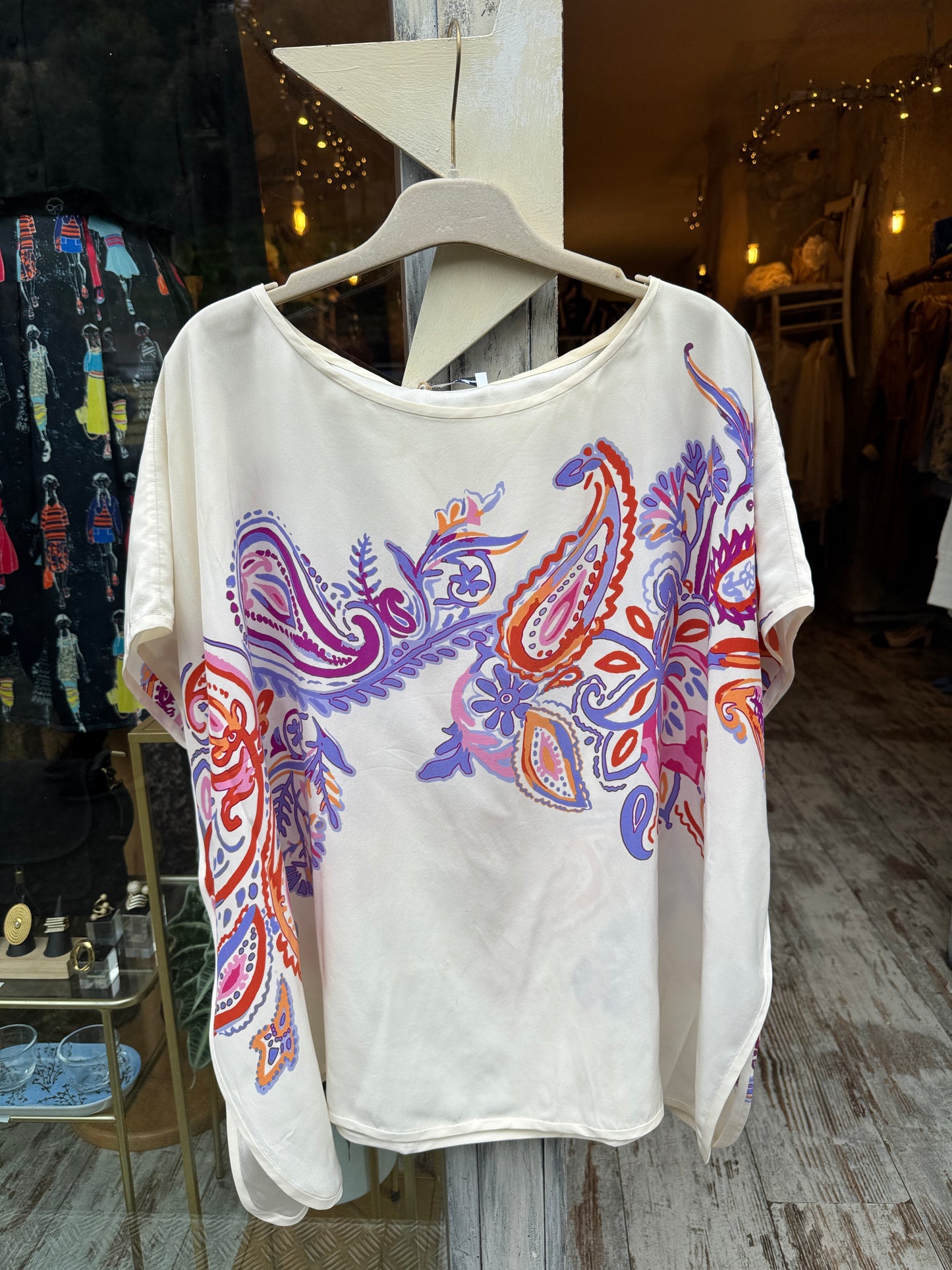 NEW COLLECTION - BLUSA LORO PIANA SETA FANTASIA VIOLA e ARANCIO