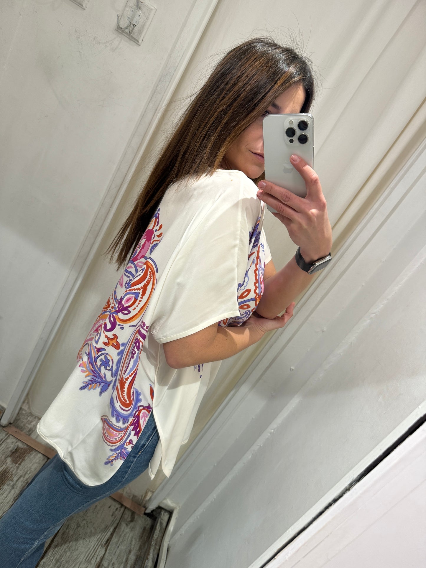 NEW COLLECTION - BLUSA LORO PIANA SETA FANTASIA VIOLA e ARANCIO