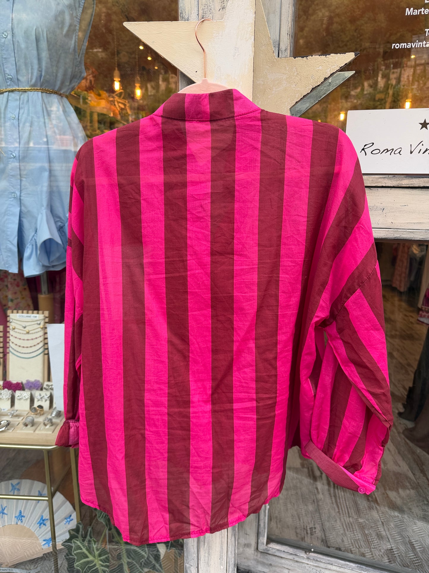 CAMICIA VELATA A RIGHE FUCSIA E BORDEAUX