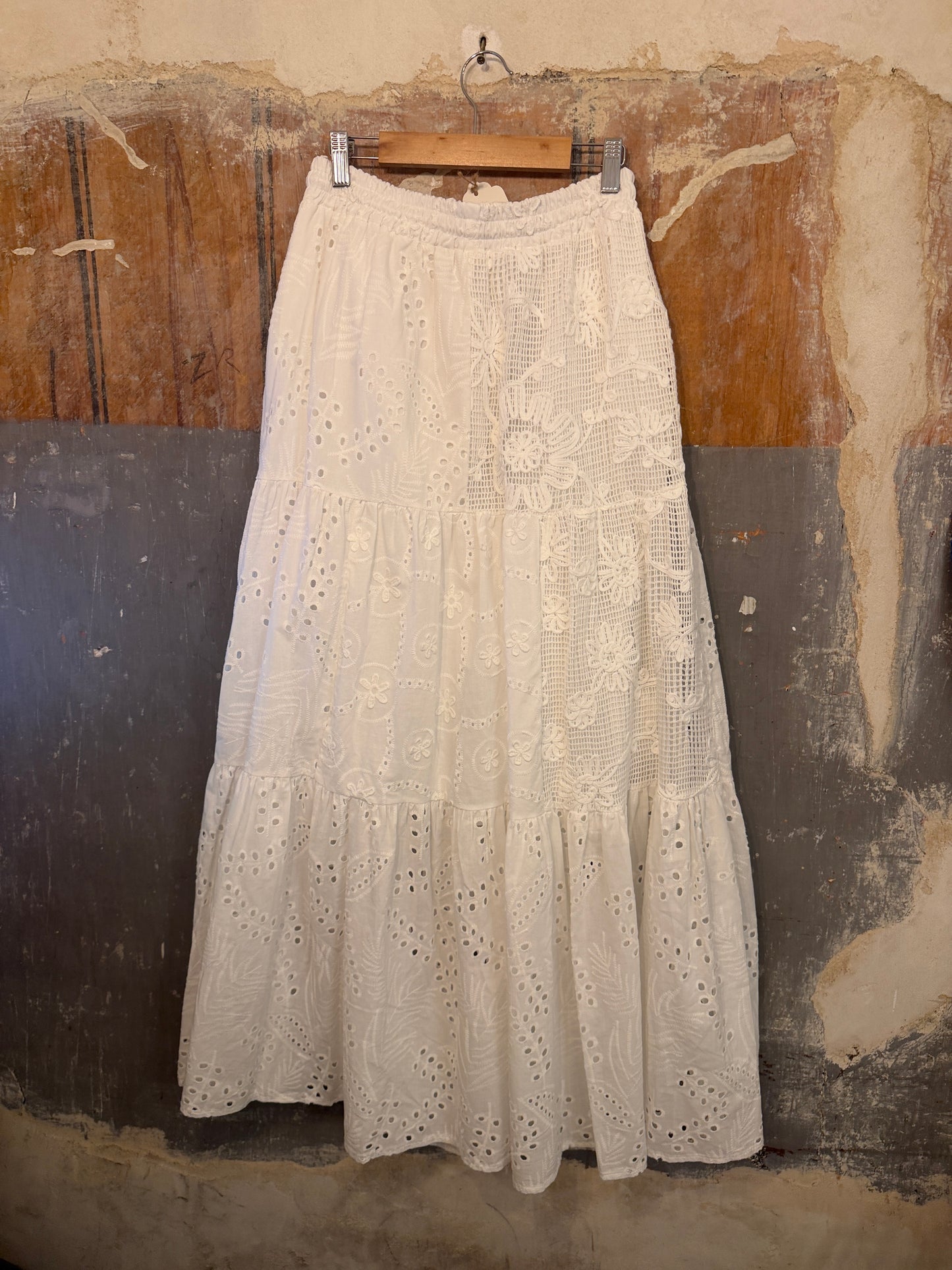 GONNA LUNGA BIANCO SANGALLO PATCHWORK