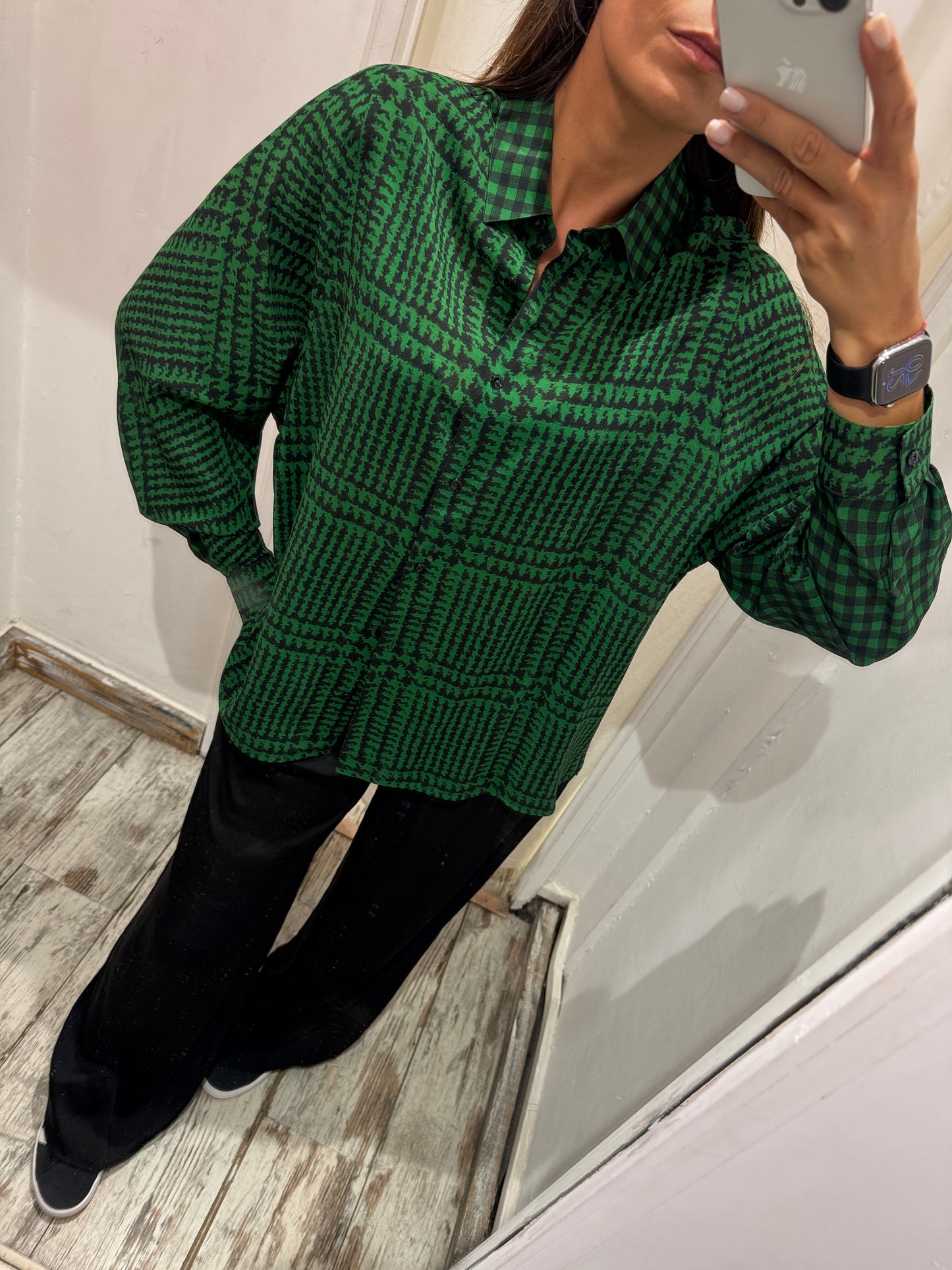 CAMICIA ERMANNO SCERVINO FANTASIA VERDE E NERO