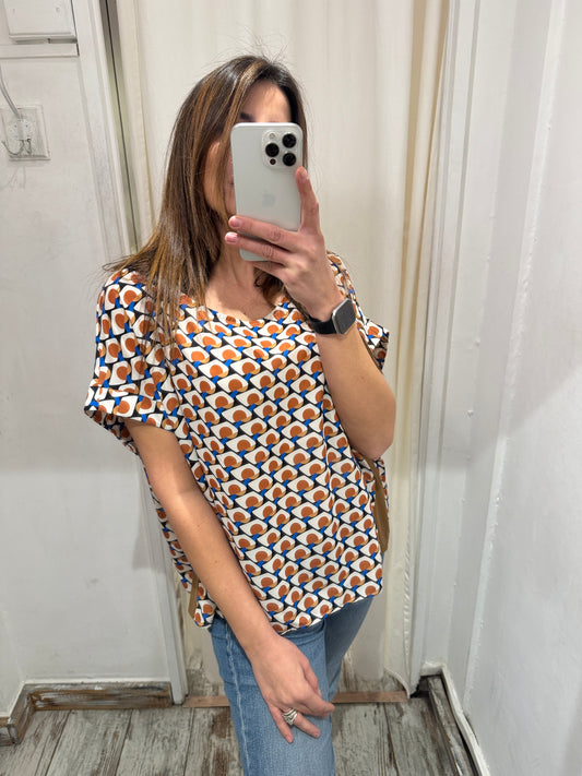 NEW COLLECTION - BLUSA MAELÌ OPTICAL CAMMELLO PANNA E AZZURRO