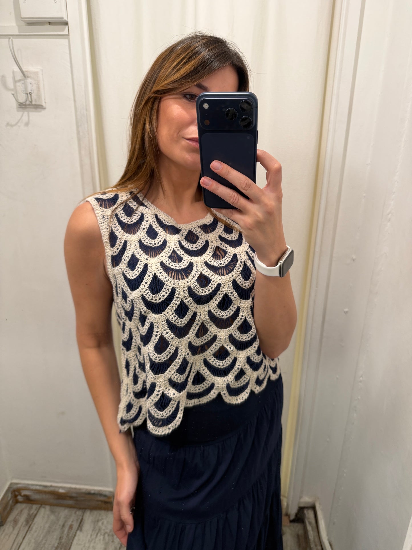 NEW COLLECTION - TOP MACRAMÈ BLU E PANNA