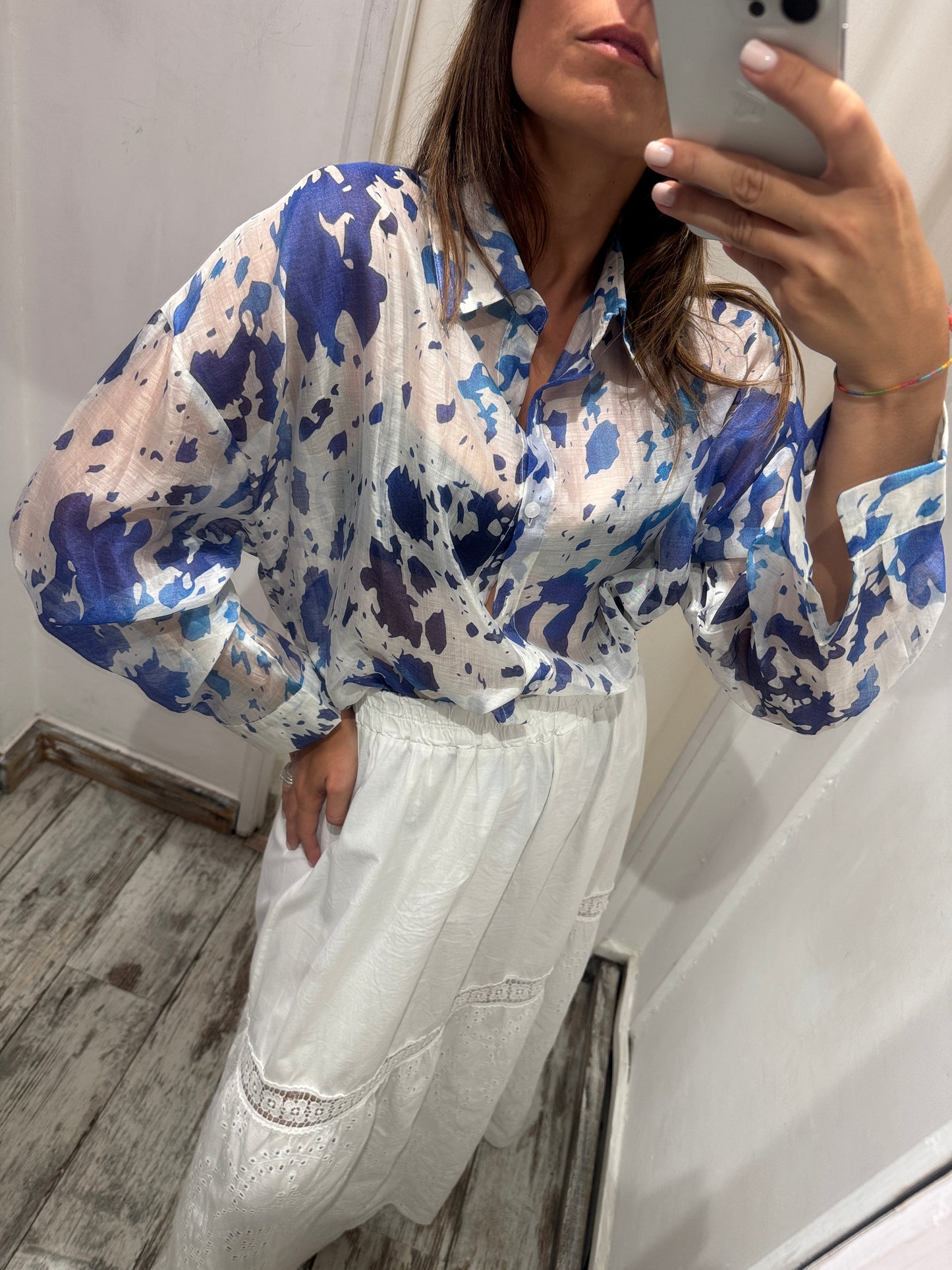 CAMICIA BIANCA MACCHIE AZZURRE