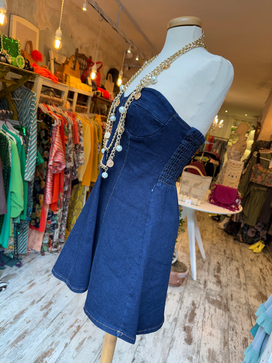 ABITO CORTO DENIM SCURO SENZA BRETELLINE
