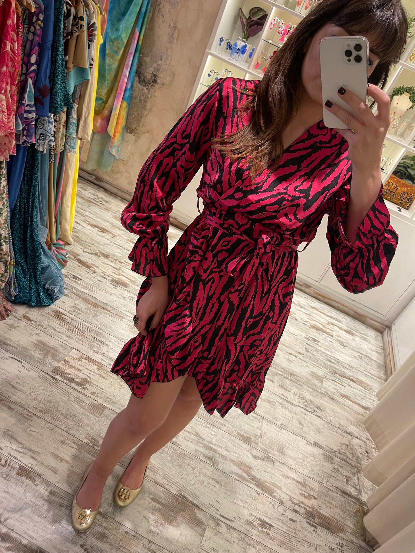 ABITO ANIMALIER FUCSIA E NERO