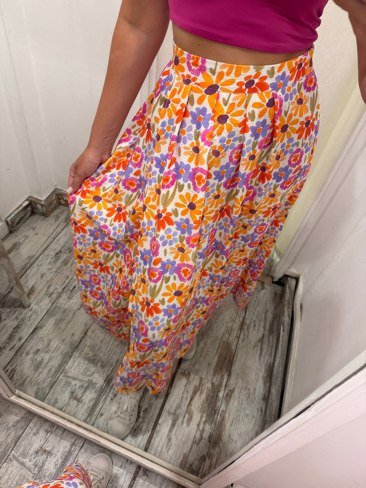 GONNA LONGUETTE BIANCA FIORI MULTICOLORE SPACCO