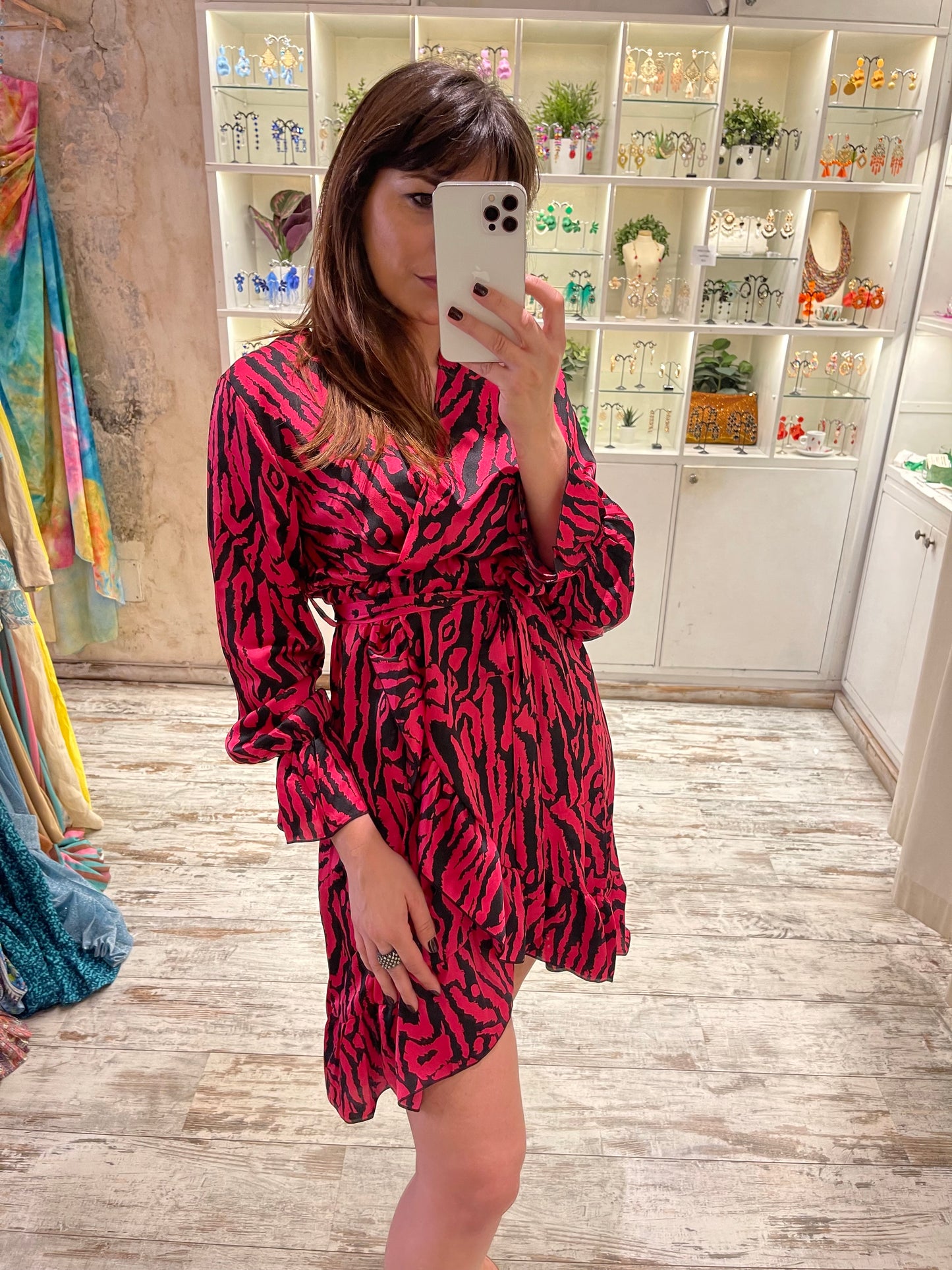 ABITO ANIMALIER FUCSIA E NERO