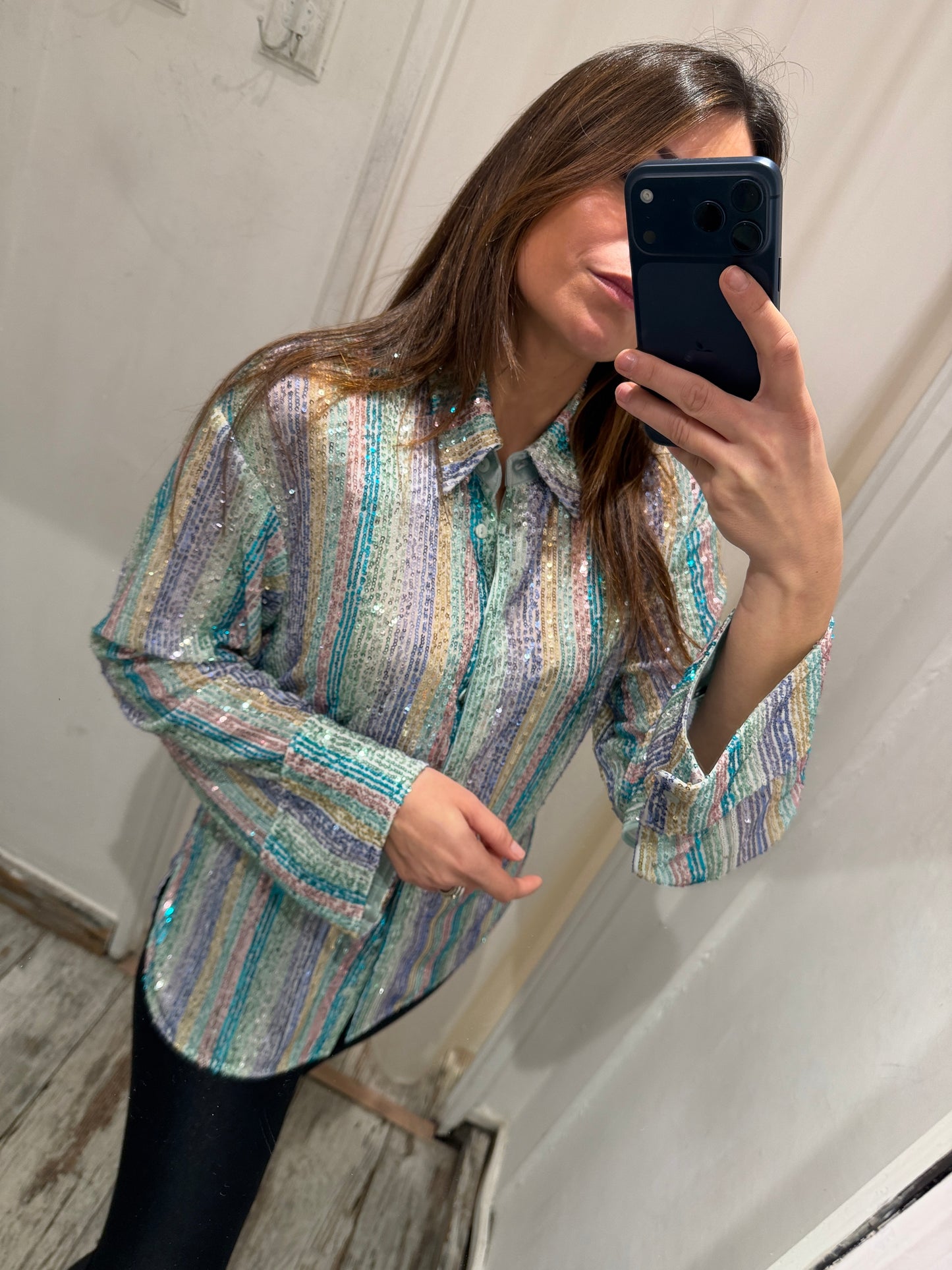 NEW COLLECTION - CAMICIA ISABELLE BLANCHE PAILLETTES MULTICOLORE
