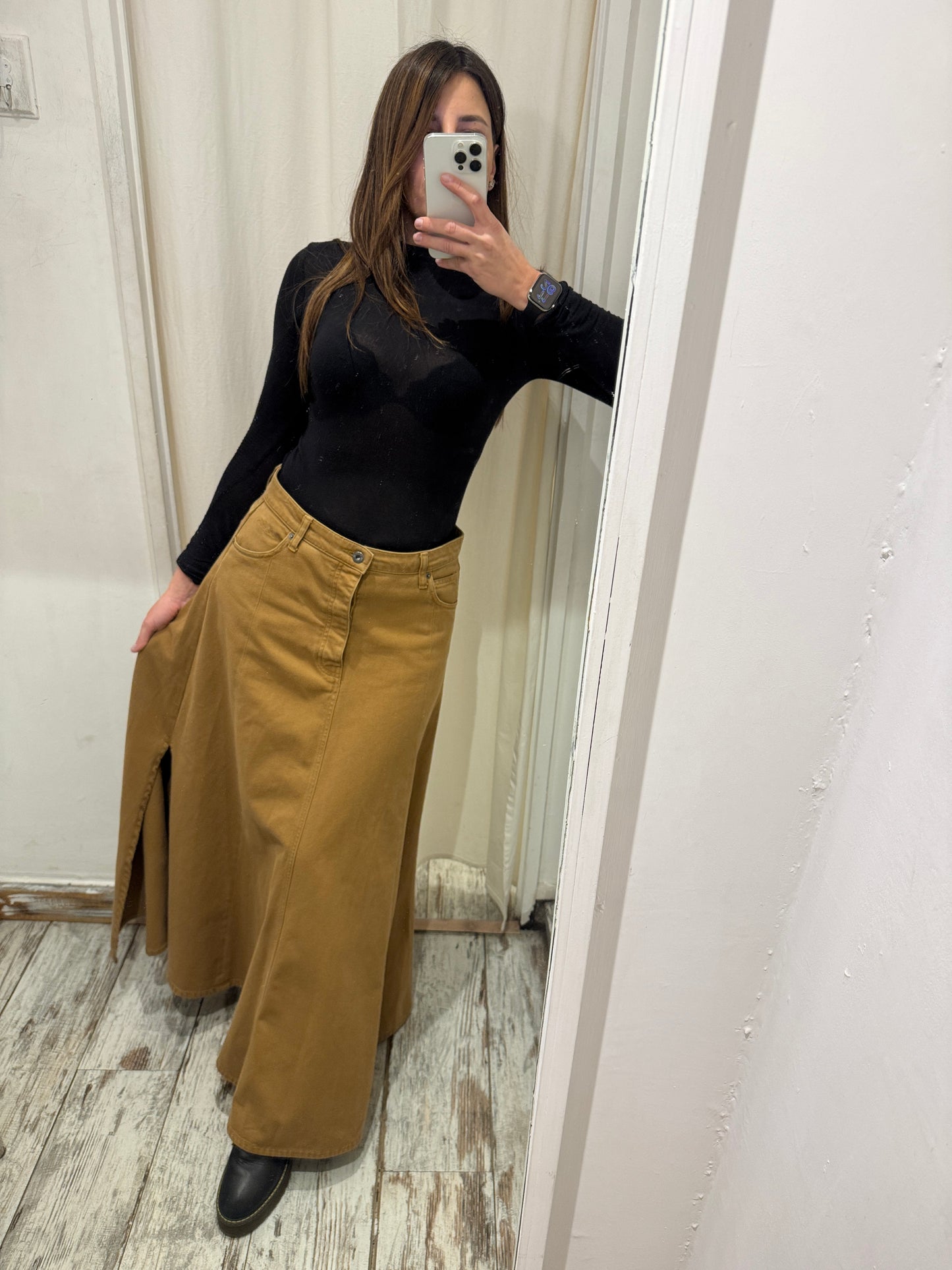 NEW COLLECTION - GONNA LUNGA SOLO TRE DENIM CAMMELLO