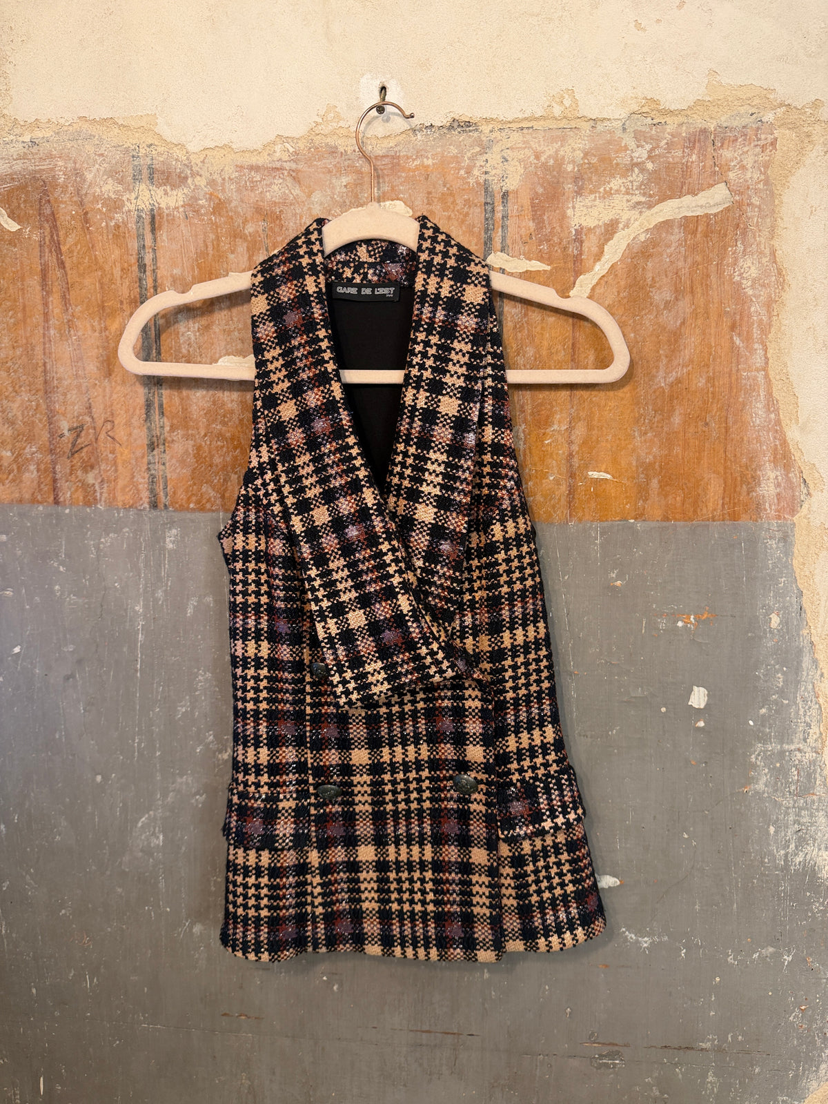 GILET GARE DE L’EST PRINCIPE DI GALLES NERO BEIGE E BORDEAUX