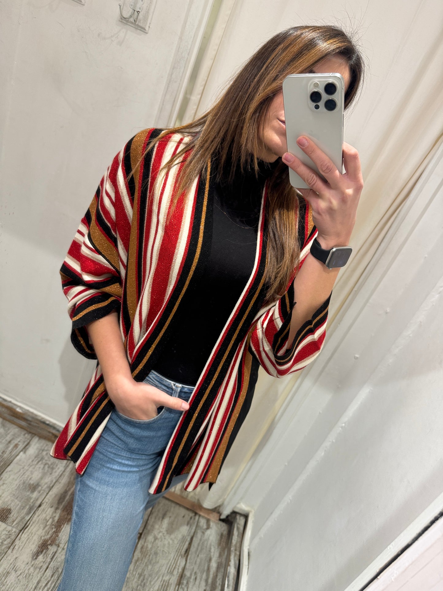 NEW COLLECTION - CARDIGAN KAOS RIGHE ROSSO NERO PANNA E BRONZO