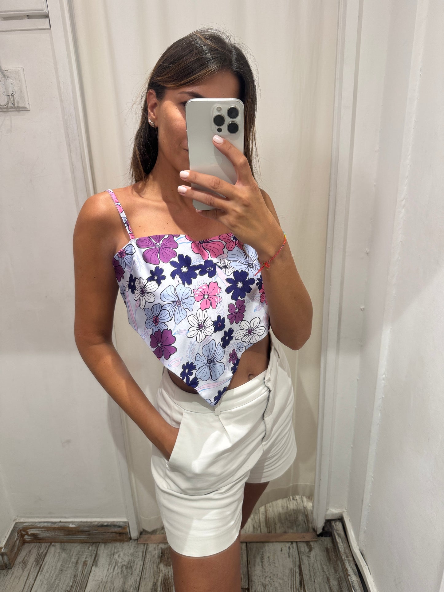 TOP CROP FOULARD FIORI VIOLA