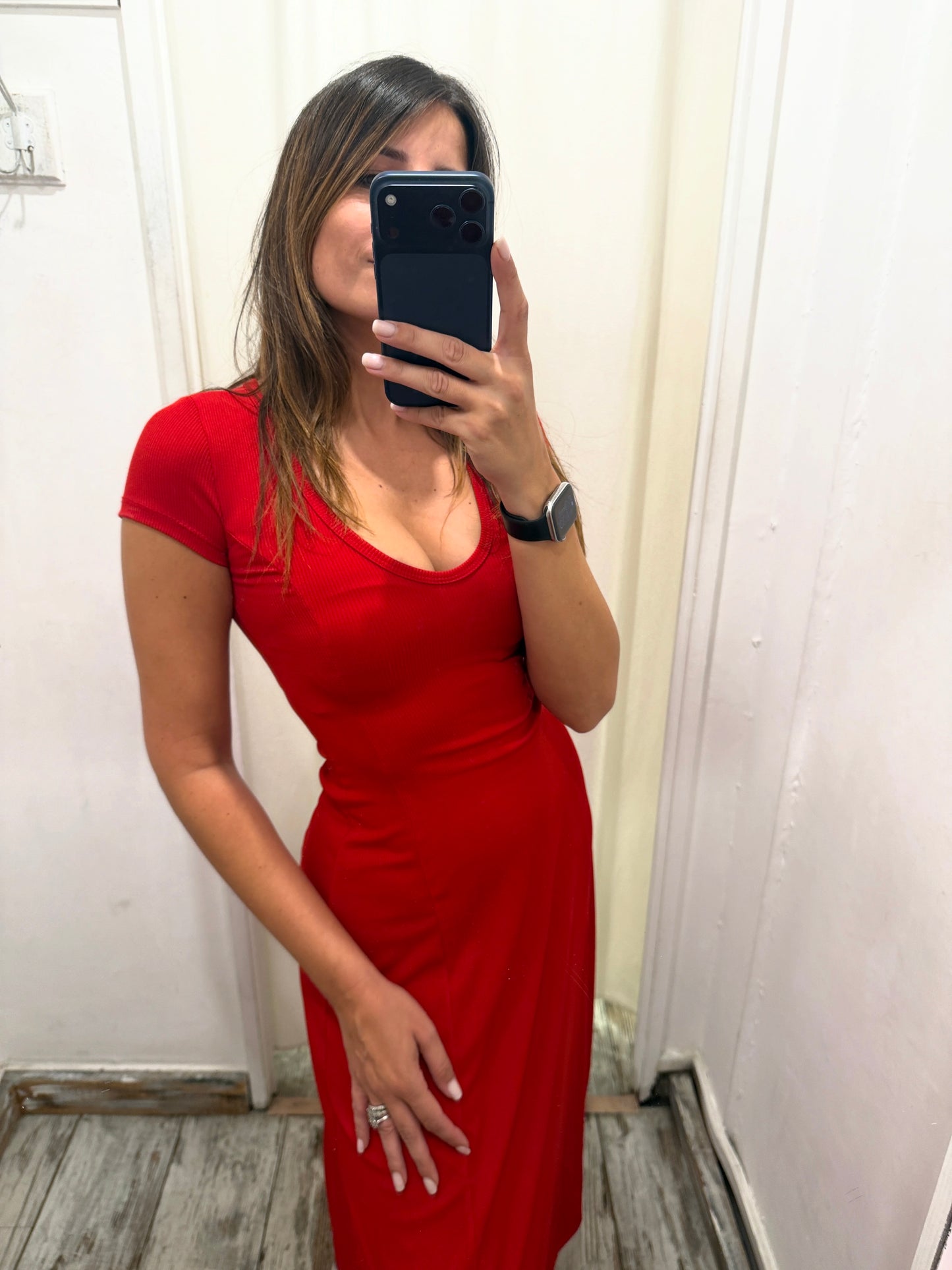 ABITO MIDI ROSSO A COSTINE