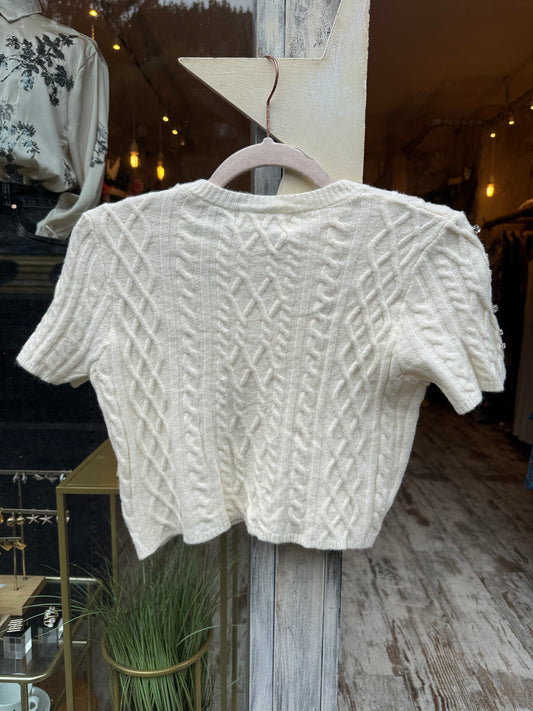 MAGLIA CROP PANNA CON PIETRE