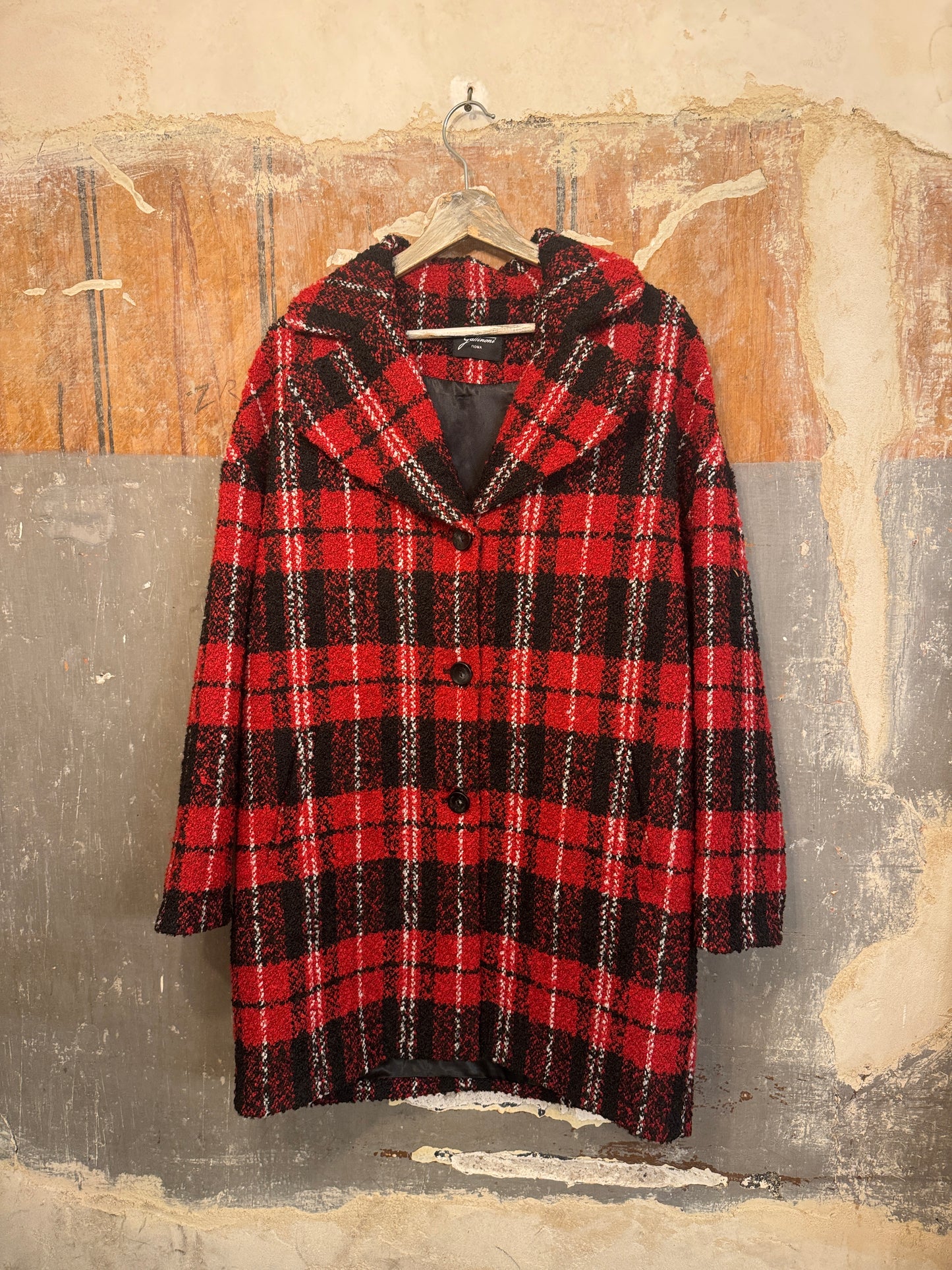 CAPPOTTO GATTINONI BOUCLE QUADRI ROSSO E NERO