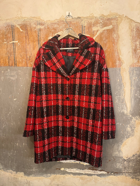CAPPOTTO GATTINONI BOUCLE QUADRI ROSSO E NERO