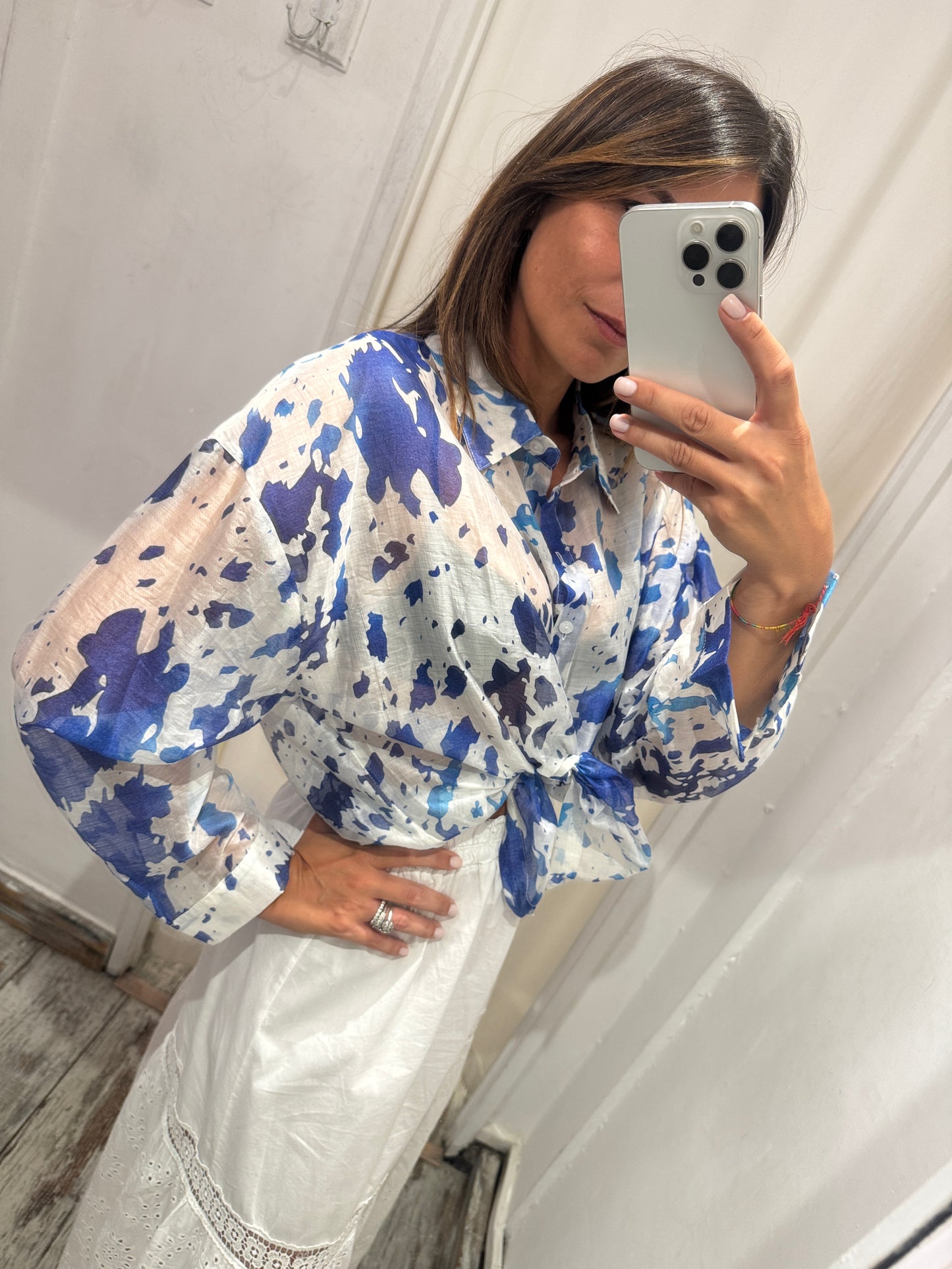 CAMICIA BIANCA MACCHIE AZZURRE