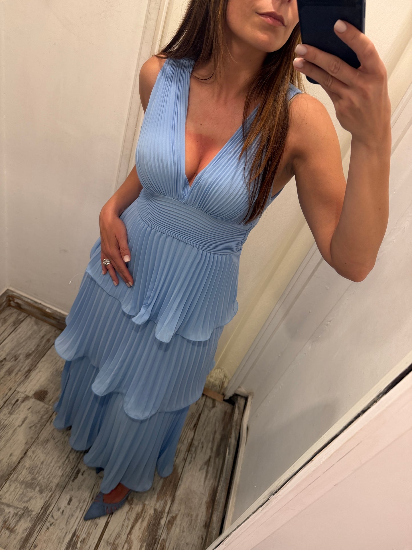 NEW COLLECTION - ABITO LUNGO BALZE CELESTE PLISSÈ