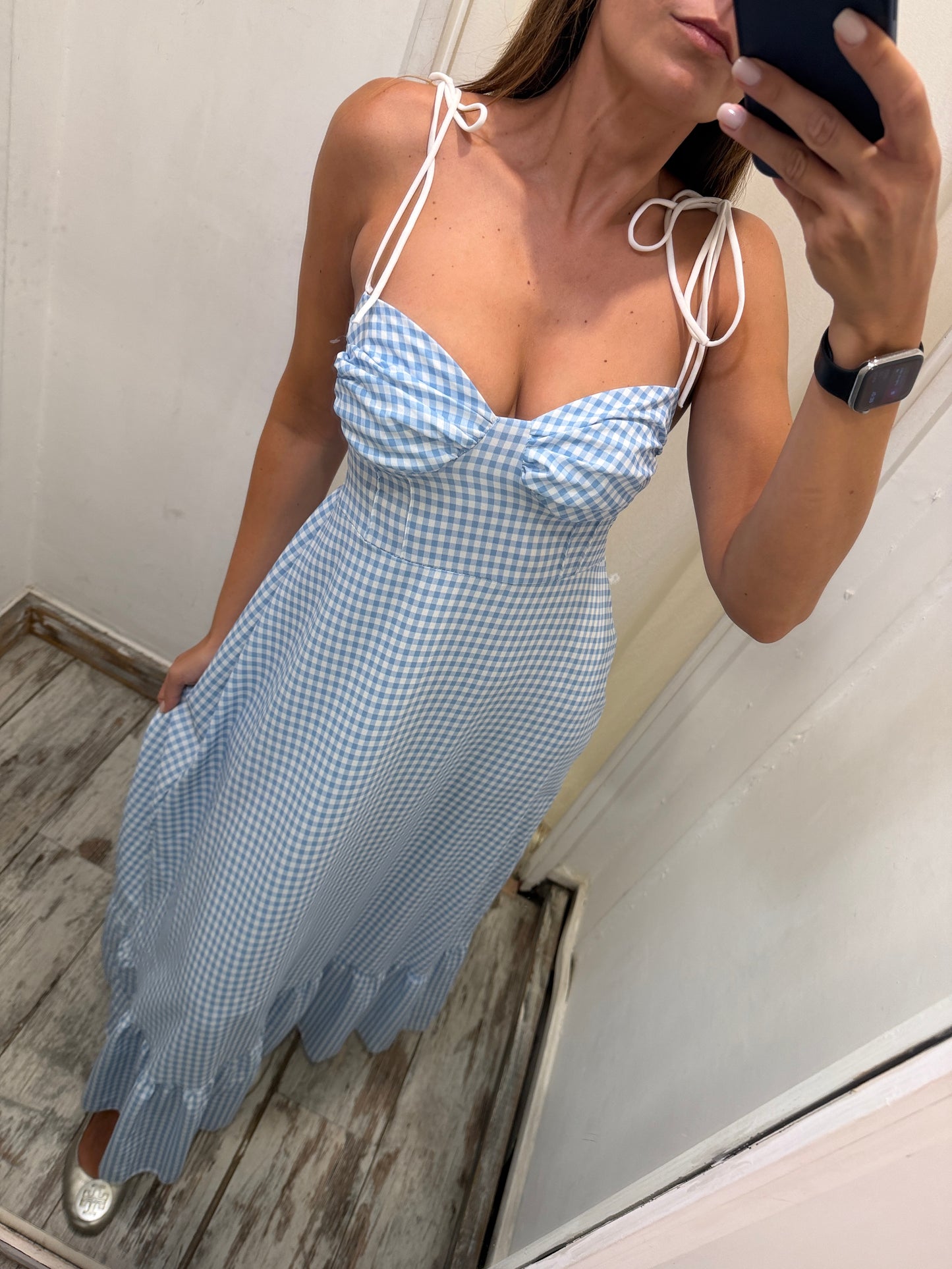 ABITO LUNGO VICHY CELESTE