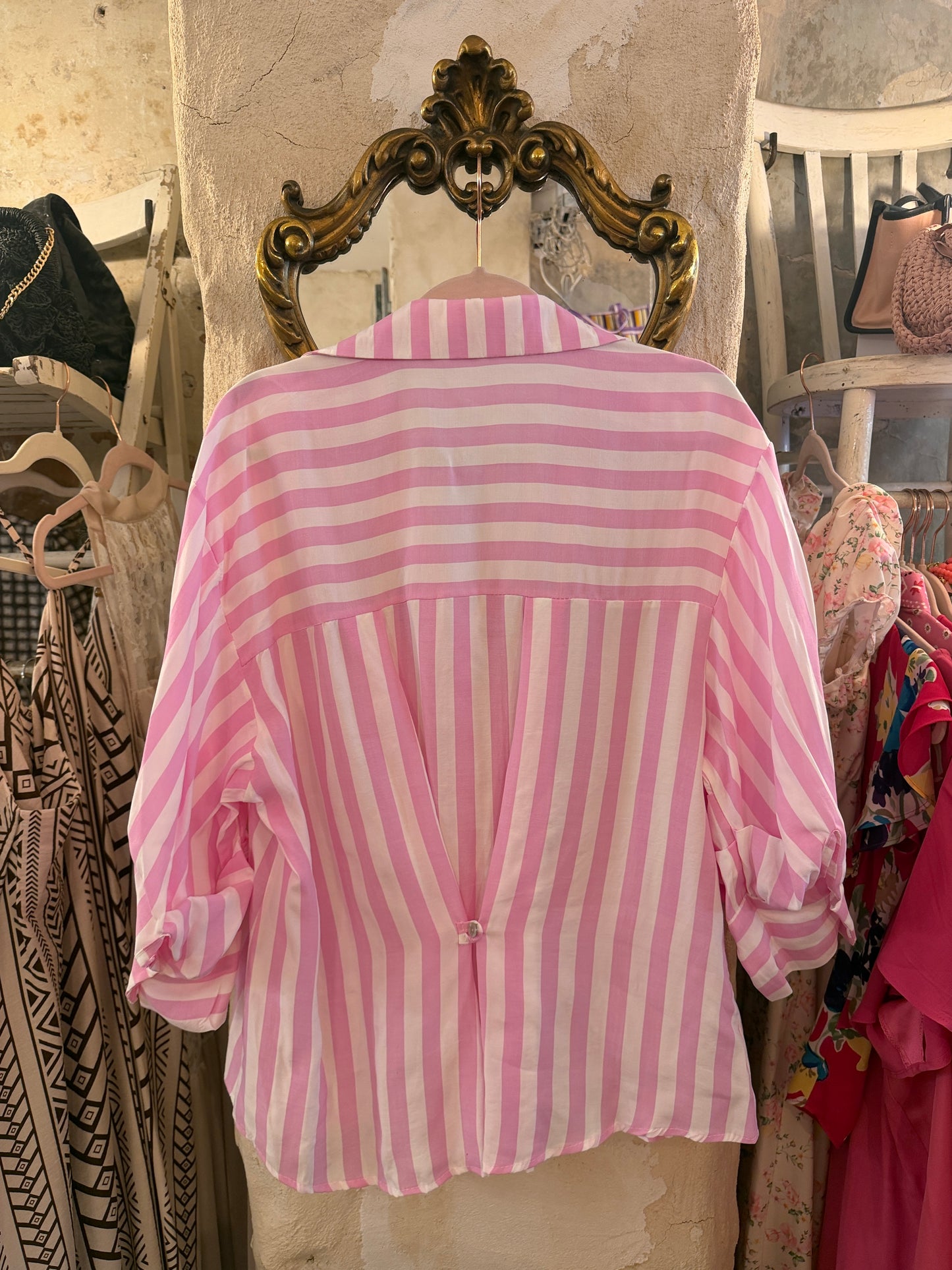 CAMICIA OVER RIGHE BIANCO E ROSA