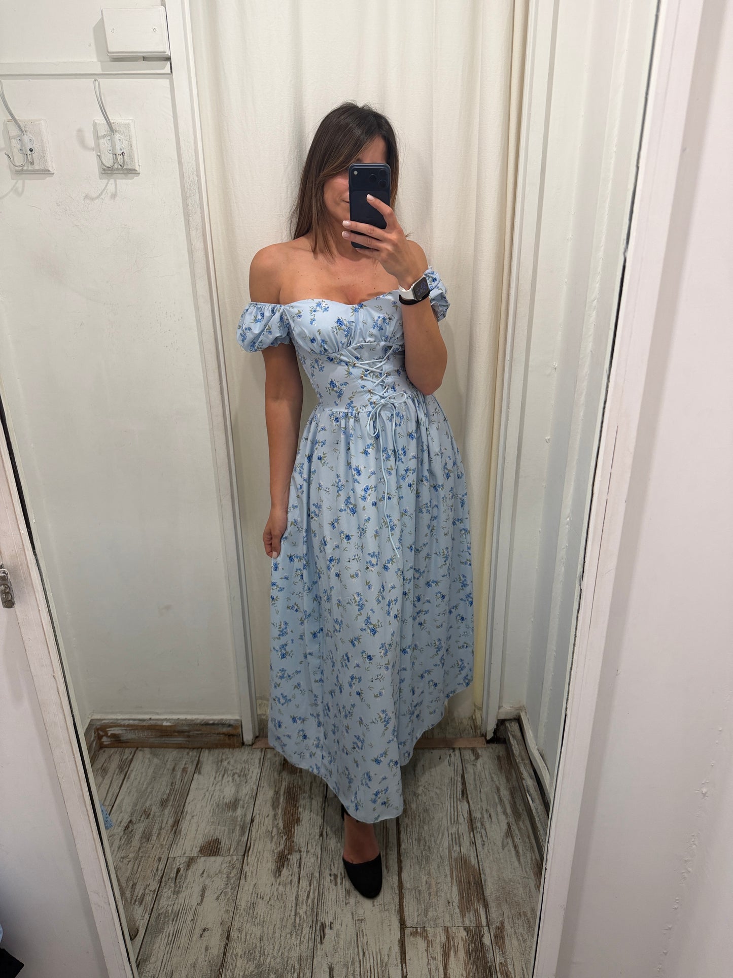 NEW COLLECTION - ABITO MIDI CELESTE FIORELLINI AZZURRI