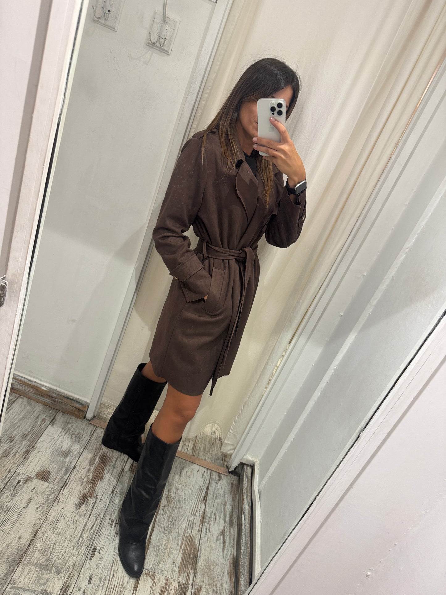 TRENCH SUEDE TESTA DI MORO