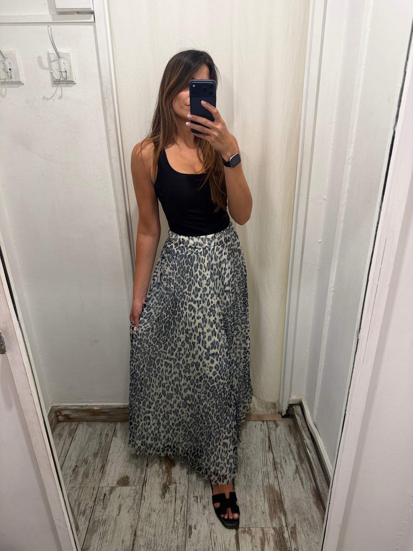 GONNA PAROSH ANIMALIER PLISSÈ BIANCA E CELESTE