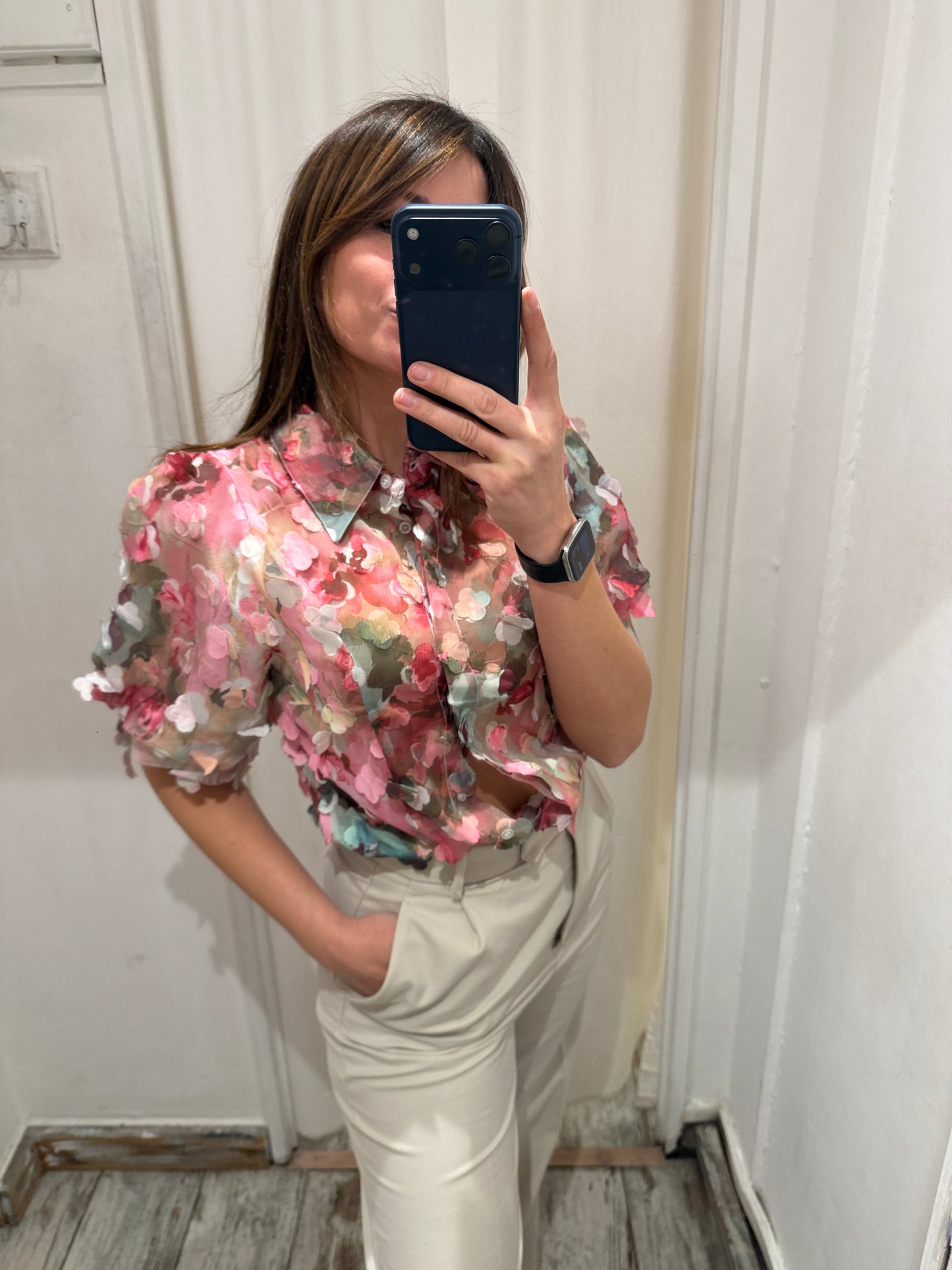 NEW COLLECTION - CAMICIA PETALI ROSA E VERDE