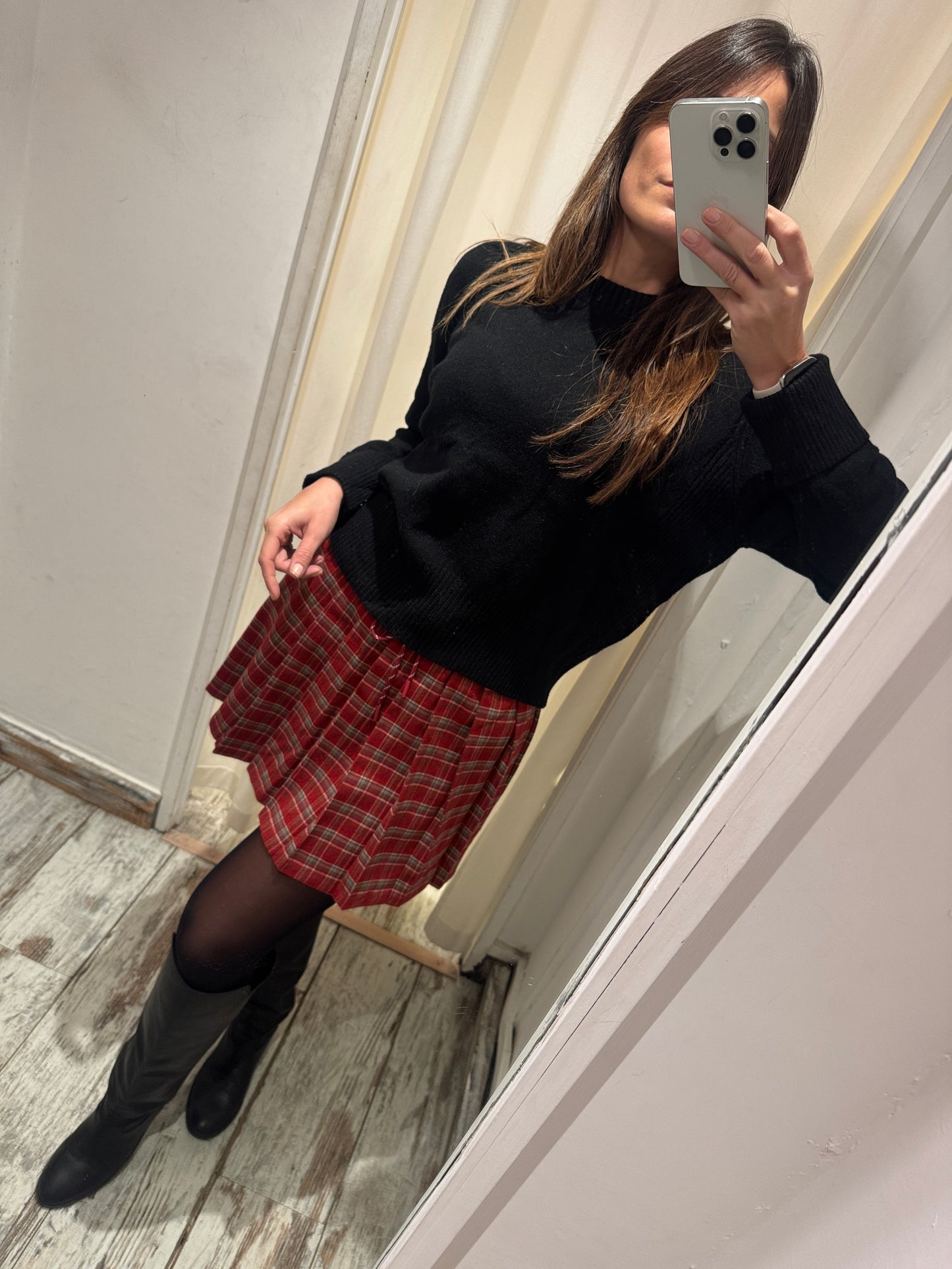 MINI GONNA TARTAN ROSSO E GRIGIO